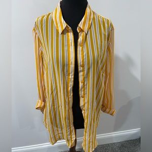 Yellow striped sheer button down
